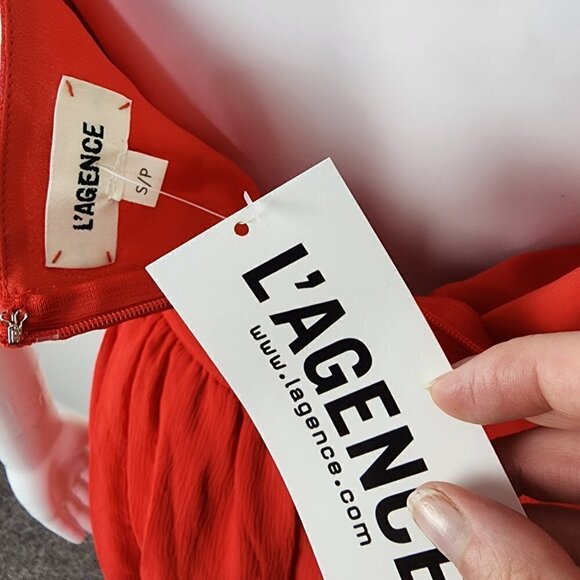 NWT L'AGENCE V Neck Strappy Back Banded Waist Mini Dress Red Size Small - Picture 12 of 12